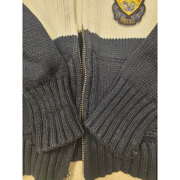 Polo Ralph Lauren Cotton Navy Sweater Preppy Knit Hoodie With Crest Patch 24M - Picture 7 of 8
